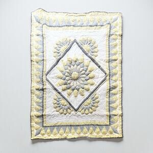 1990s Vintage Handmade Quilt Comforter Blanket 68”X86” Twin Yellow Blue Star Sun